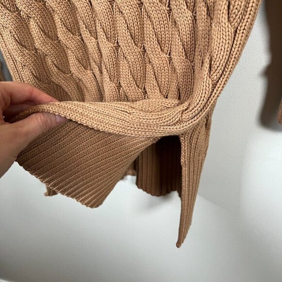 J. Crew Cotton Cable-knit Side-slit Crewneck Sweater Size XS Small Brown Cozy - Picture 9 of 11